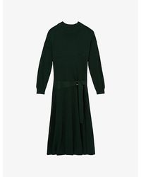 Reiss - Alina Belted Compact-Knit Midi Dress - Lyst