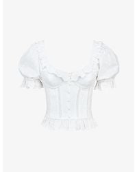 House Of Cb - Bella Broderie-Anglaise Cotton Top Xs (A-C Cup) - Lyst