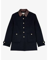 Maje - Leather-Collar Double-Faced Wool-Blend Coat - Lyst