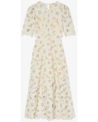 Sandro - Floral-embroidered Scalloped-trim Woven Maxi Dress - Lyst