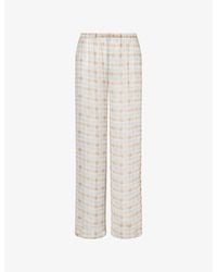 HYPHEN - Check-Print Wide-Leg Sheer Trousers - Lyst