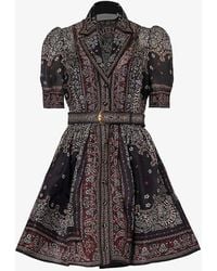 Zimmermann - Belted Paisley-print Linen And Silk-blend Mini Dress X - Lyst