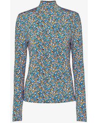 Whistles - Ditsy-floral High-neck Stretch-woven Top - Lyst