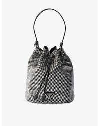 Prada - Crystal-Studded Satin Bucket Bag - Lyst