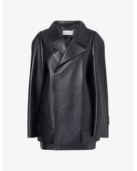 Victoria Beckham - Notched-Collar Leather Pea Coat - Lyst