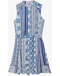 Reiss - Florence Tile-print Sleeveless Woven Mini Dress - Lyst