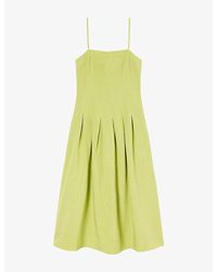 Whistles - Waisted Square-Neck Linen-Blend Midi Dress - Lyst