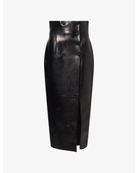 KHAITE - Luiza Buttoned Leather Midi Skirt - Lyst