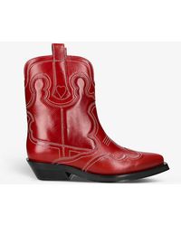 Ganni - Low Contrast-stitch Heeled Leather Western Boots - Lyst