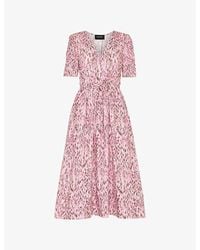 Whistles - Leopard-Print V-Neck Cotton Midi Dress - Lyst