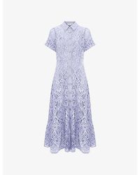 Phase Eight - Carmine Frilled-Sleeve Midi Lace Dress - Lyst