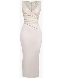 House Of Cb - Laria Gathered Faux-leather And Cotton Maxi Dress - Lyst