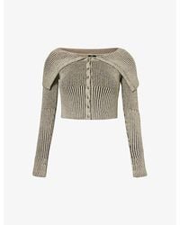 Jaded London - Folded-collar Cropped Slim-fit Cotton Knitted Top - Lyst