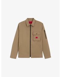 HUGO - Emmond Logo-Patch Cotton Overshirt - Lyst