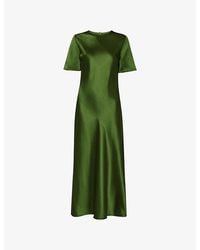 Whistles - Avery Twist-Back Short-Sleeve Satin Midi Dress - Lyst