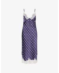 Self-Portrait - Lace-Trim Polka-Dot Satin Midi Dress - Lyst