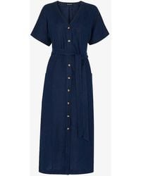Whistles - Button-fastened Belted Linen Midi Dress - Lyst