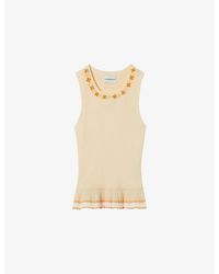 Claudie Pierlot - Floral-Embellished Peplum-Hem Knitted Top - Lyst