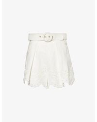 Zimmermann - Scalloped-trim Embroidered-panel High-rise Linen Shorts - Lyst