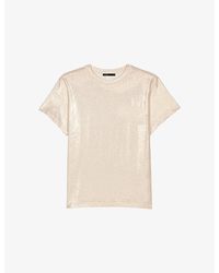 Maje - Short-Sleeved Metallic Stretch-Jersey T-Shirt - Lyst