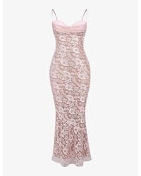 House Of Cb - Azzurra Floral-embroidered Woven Maxi Dress - Lyst