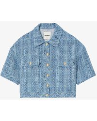 Sandro - Button-embellished Short-sleeved Tweed Jacket - Lyst