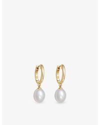 Astley Clarke - Celestial 18Ct Vermeil And Pearl Drop Huggies - Lyst
