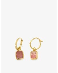 Missoma - Mini Pyramid 18Ct-Plated Vermeil And Rhodochrosite Charm Hoop Earrings - Lyst