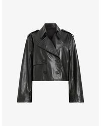 AllSaints - Hendry Relaxed-Fit Cropped Leather Trench Xxxl - Lyst