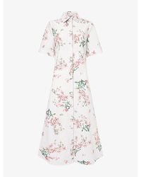 Erdem - Floral Short-Sleeve Cotton Midi Dress - Lyst