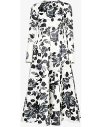 Emilia Wickstead - Floral-print Long-sleeve Woven Midi Dress - Lyst