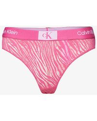 Calvin Klein - 1996 Animal-print Branded-waistband Recycled Nylon-blend Thong X - Lyst