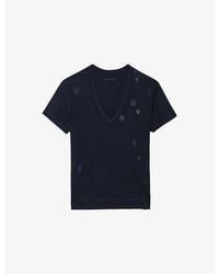 Zadig & Voltaire - Marta V-Neck Rhinestone-Embellished Cotton T-Shirt - Lyst