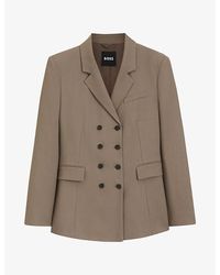 BOSS - Double-Breasted Slim-Fit Gabardine-Twill Blazer - Lyst