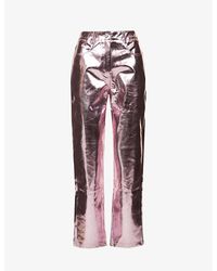 Amy Lynn - Lupe Metallic High-rise Straight-leg Faux-leather Trouser - Lyst