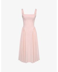 House Of Cb - Dorothy Gathered Stretch-Cotton Midi Dress - Lyst