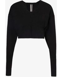 Rick Owens - V-neck Cropped Cotton Knitted Jumper - Lyst
