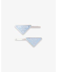 Prada - Logo-plaque Silver-toned Metal Hair Clips Set Of Two - Lyst