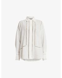 AllSaints - Jade Embroidered-stripe Relaxed-fit Linen Shirt - Lyst