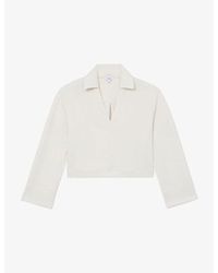 Reiss - Bea Premium Interlock Open-Collar Sweatshirt - Lyst