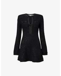 Self-Portrait - Sequin Long-Sleeves Knitted Mini Dress - Lyst