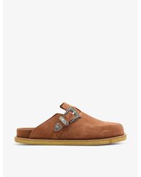 AllSaints - Carlo Buckle-embellished Flat Suede Mules - Lyst