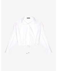 Maje - Cassidy Drawstring-waist Cropped Cotton Shirt - Lyst