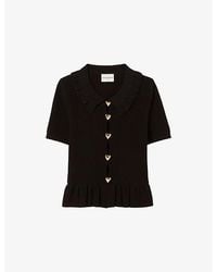 Claudie Pierlot - Collared Heart-Embellished Stretch-Knit Top - Lyst