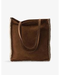Prada - Logo-Print Large Suede And Crochet Tote Bag - Lyst