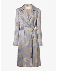 Dries Van Noten - Embroidered-pattern Notched-lapel Belted Woven Coat - Lyst