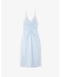 Sandro - V-Neck Lace-Trim Satin Midi Dress - Lyst
