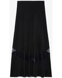 Zadig & Voltaire - Jaylal Lace-embroidered Flared-hem Silk Midi Skirt - Lyst