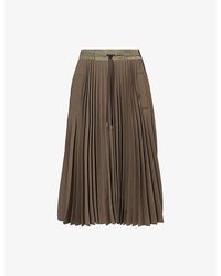 Sacai - Contrast-Stripe Pleated Woven Midi Skirt - Lyst