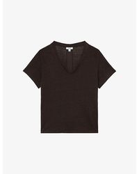 Reiss - Lola V-Neck Linen T-Shirt - Lyst